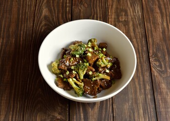 Beef with broccoli in bowl
