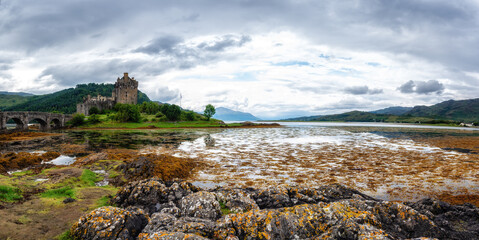 Eilean Donan Castle on the shore of Loch Duich Ross and Cromarty Western Highlands of Scotland, UK...