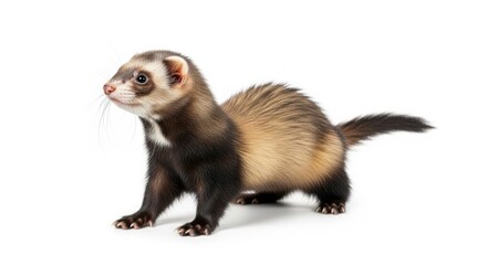 Fototapeta premium Ferret with Cream and Dark Brown Fur Standing on White Background