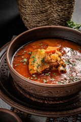 Hearty traditional soup with meat and vegetables