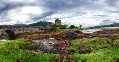 Eilean Donan Castle on the shore of Loch Duich Ross and Cromarty Western Highlands of Scotland, UK...