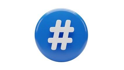 Obraz premium Blue hashtag symbol social media icon render illustration for marketing and engagement strategy online platform on transparent background