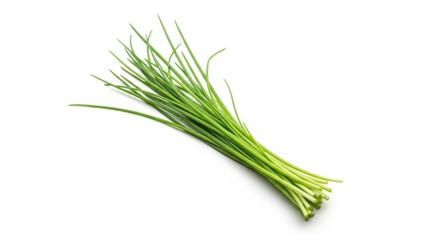Fresh Green Chives on White Background Natural Cooking Ingredient