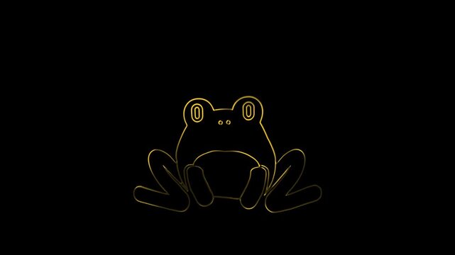Video golden stylized frog outline on black background seamless pattern
