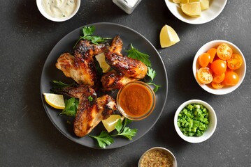 Barbecued chicken wings, top view