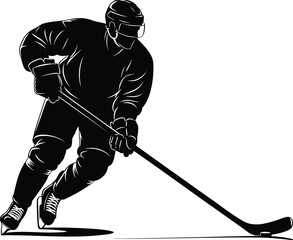 Ice Hockey Player Silhouette with Stick and Puck Vector Illustration