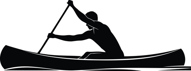 Silhouette of Person Paddling Canoe Vector Illustration on Water