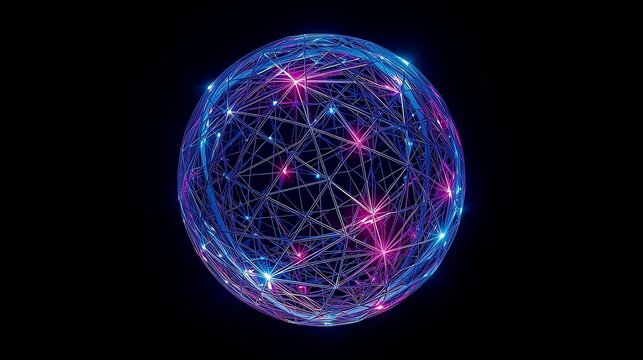 A glowing, interconnected sphere with nodes of light, representing a complex network or data structure.