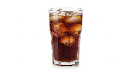 Tall Glass of Cold Soda with Ice Cubes on White Background