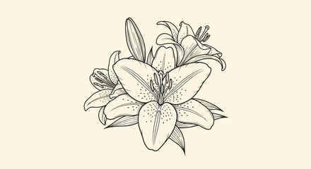 Line art Lily flower bunch