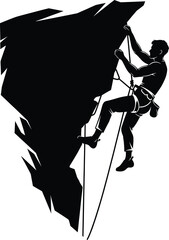 Rock Climber Silhouette Scaling Steep Cliff Vector Illustration