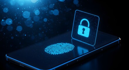 Digital Security Concept with Fingerprint and Padlock Icon on Smartphone.