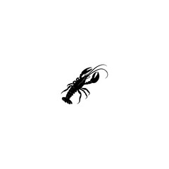 Silhouette of running lobster in black isolated on clean white background 