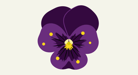 Stylized purple pansy with yellow accents, on off-white background