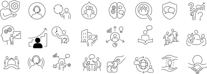 Business Management Stroke Icon Collections. Containing Leadership, Teamwork, Strategy, Growth and more icons.
