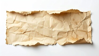 A creased, pale-yellowed sheet of aged paper, exhibiting wrinkles, creases, and discoloration from apparent age and wear, lies flat against a stark white backdrop