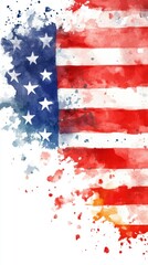 Abstract watercolor american flag with stars and stripes in red, white, and blue. Independence Day