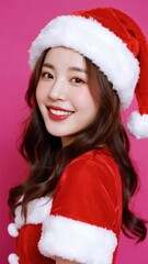 Young Asian Woman in Santa Costume, a concept on joy, festivity, and holiday spirit.