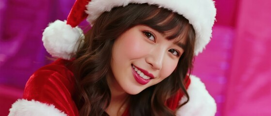 Young woman in Santa hat, a concept on joy, holiday celebration, and festive cheer.