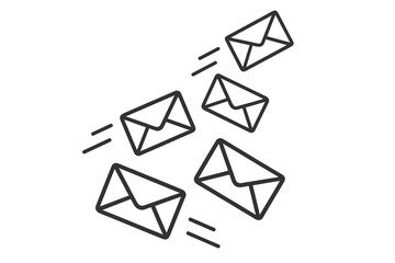 Email marketing concept with flying letters. Receiving mails, messages, notifications. Junk mail, spam, newsletter and advertising business correspondence vector illustration.