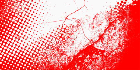  Abstract of Exploding Red Grungy Splatters, Cracked Textures, and Dynamic Halftone Patterns for a Bold, Textured Grunge Background Design For Graphic Backdrops.