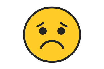 Fototapeta premium Sad emoticon. Vector social media icon of an unhappy face expressing sadness, unhappiness, depression, and grief. Concept for negative feedback, bad review or disappointment.
