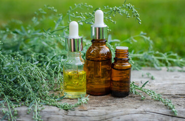 Sagebrush supplements and homeopathy. Selective focus.