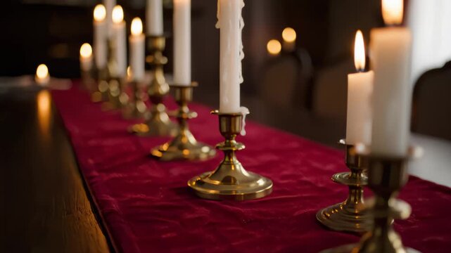 Warm Glowing Candles Illuminate a Formal Dining Table Setting