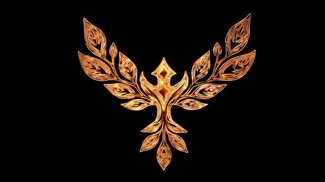 Golden phoenix illustration on black background for creative design