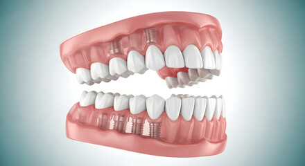 Fototapeta premium Dental Implants Tooth Jaw Structure Medical Illustration Copy Space