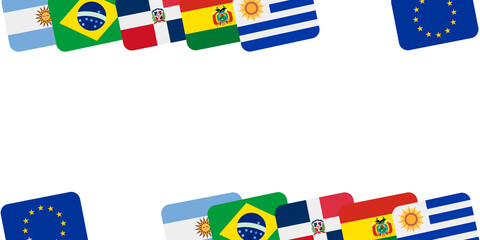 mercosur countries and european union flags frame isolated over white (transparent) background