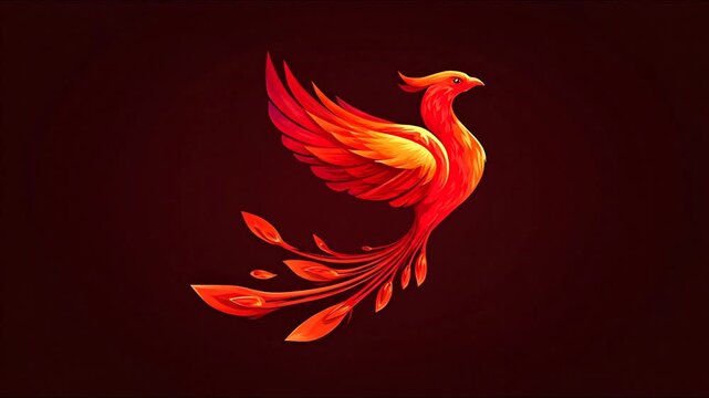 Stylized artwork of a phoenix bird with flames on a dark red background