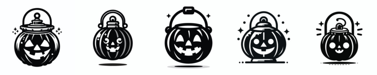 black and white vector halloween pumpkin lantern