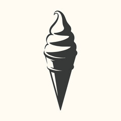 Vector art of a stylized, dark silhouette of a softserve ice cream cone against a light, neutral background, evoking a sense of classic dessert enjoyment and simple, sweet indulgence