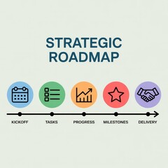 Strategic roadmap visualizing project phases from kickoff to delivery with clear milestones and progress tracking