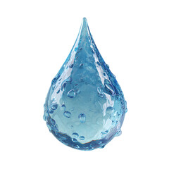 A single water droplet with air bubbles on black background