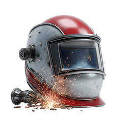 Red and Grey Welder Helmet with Sparks