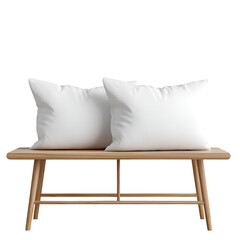 Two white pillows on a light wood bench