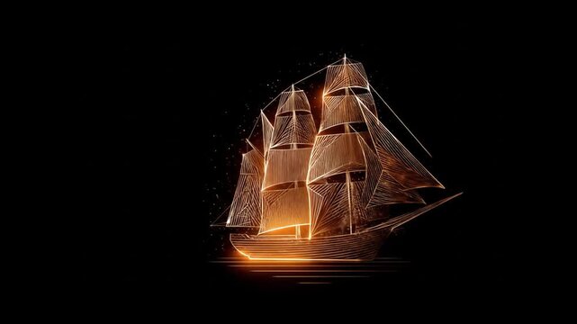 Glowing ship illustration on black background for abstract visuals