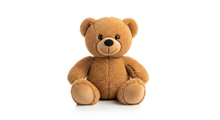 Obraz premium Cute Brown Plush Teddy Bear Sitting on White Background for Children's Toys and Gift Marketing