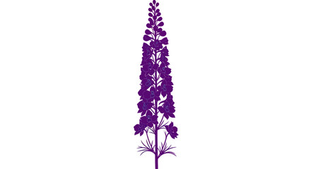 Purple flower spike illustration on white, with delicate, outlined blooms