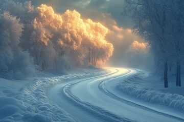 A scenic winter road in high definition quality - perfect for wallpapers.