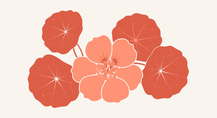 Stylized illustration of orange flower and leaves on a light background