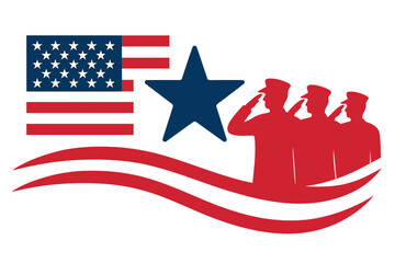 Veterans Day background banner with saluting soldiers. USA celebration honoring all who served. Happy Veterans Day, November 11th. American military patriotic vector illustration.
