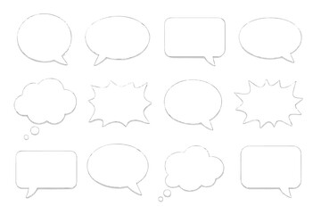 Set of blank speech bubbles and thought bubbles. Vector paper cut out style collection for communication, comics, dialog. Empty message templates for chat, quote or pop art.