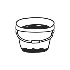 Rubber Bucket Hand-Drawn Doodle Outline Vector Illustration