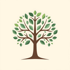 This abstract vector illustration depicts a tree with expansive roots and vibrant green leaves, symbolizing growth and the season of spring