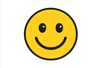 Happy smile face vector icon. Cute yellow smiley. Emoji for chat. Concept good mood. Positive emotion. Simple emoticon character. Cheerful graphic design element. Joy symbol.