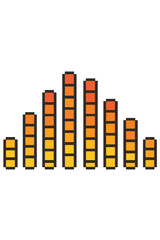 Pixel art music equalizer. 8-bit sound wave graphic. Audio frequency spectrum analyzer. Retro gaming style volume level meter. Vector illustration for digital sound display.