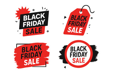 Black Friday sale banners set vector. Collection of discount tags, labels, and stickers. Promotion graphic design elements. Special offer advertising badge collection.